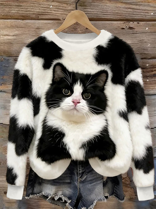 Women's Cute Cat Flannel Hoodie