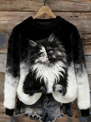 Women's Cute Cat Flannel Hoodie