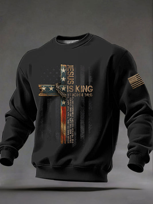 Men's Jesus Is King Printed Casual Sweatshirt
