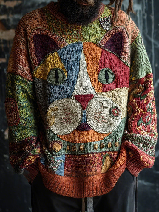 Men's Cat Art Vintage Tops