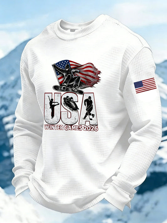 Men's USA Winter Sports 2026 Print Waffle Long Sleeve Sweatshirt