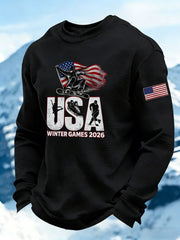 Men's USA Winter Sports 2026 Print Waffle Long Sleeve Sweatshirt