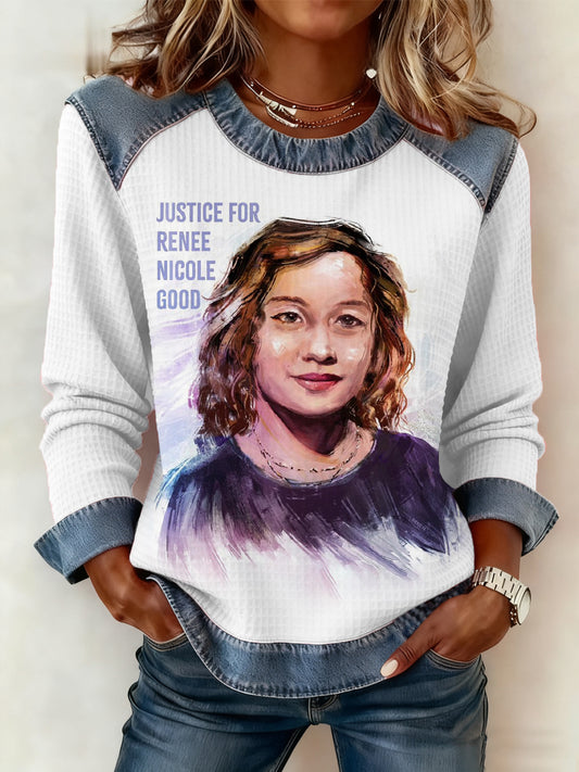Women's Justice For Renee Nicole Good Denim Patchwork Top