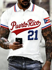 Men's Puerto Rico Baseball Print Casual Top