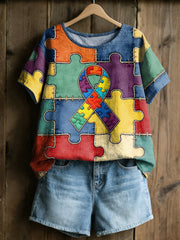 Women's Autism Acceptance Printed Linen T-shirt