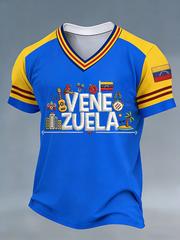 Men's Venezuela Baseball Peinted V-neck T-shirt