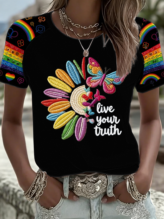 Women's Live Your Truth Pride Month round neck short sleeve T-shirt