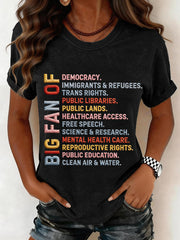Women's Big Fan of Human Rights Embroidery Pattern T-Shirt