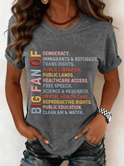 Women's Big Fan of Human Rights Embroidery Pattern T-Shirt