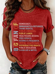 Women's Big Fan of Human Rights Embroidery Pattern T-Shirt