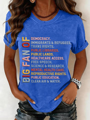 Women's Big Fan of Human Rights Embroidery Pattern T-Shirt