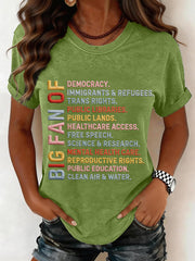 Women's Big Fan of Human Rights Embroidery Pattern T-Shirt