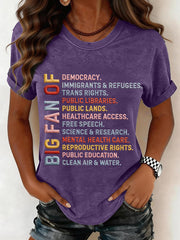 Women's Big Fan of Human Rights Embroidery Pattern T-Shirt