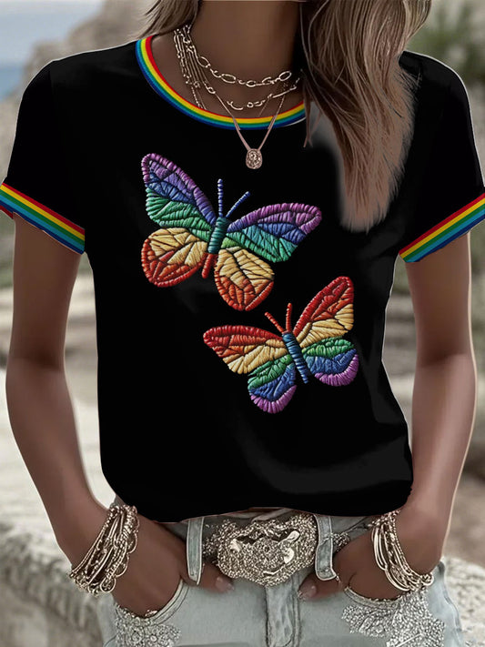 Women's Butterfly Rainbow Pride Month short-sleeved T-shirt