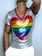 Men's Pride Month Rainbow Art V-Neck Short Sleeve T-shirt