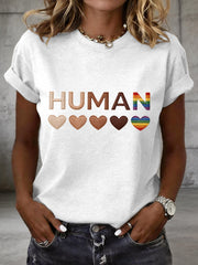 Women's Human Equality Embroidery Pattern T-Shirt