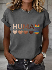Women's Human Equality Embroidery Pattern T-Shirt