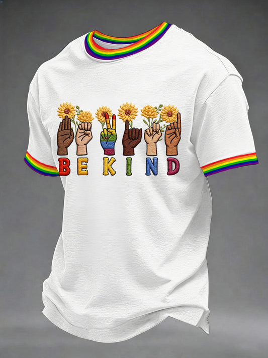 Men's Be Kind Rainbow Print Pride Month Casual Tee