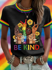 Women's Be Kind Rainbow Print Pride Month Casual Tee