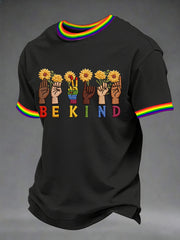 Men's Be Kind Rainbow Print Pride Month Casual Tee