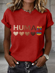 Women's Human Equality Embroidery Pattern T-Shirt