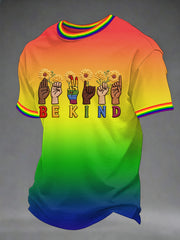 Men's Be Kind Rainbow Print Pride Month Casual Tee