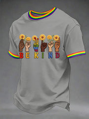 Men's Be Kind Rainbow Print Pride Month Casual Tee