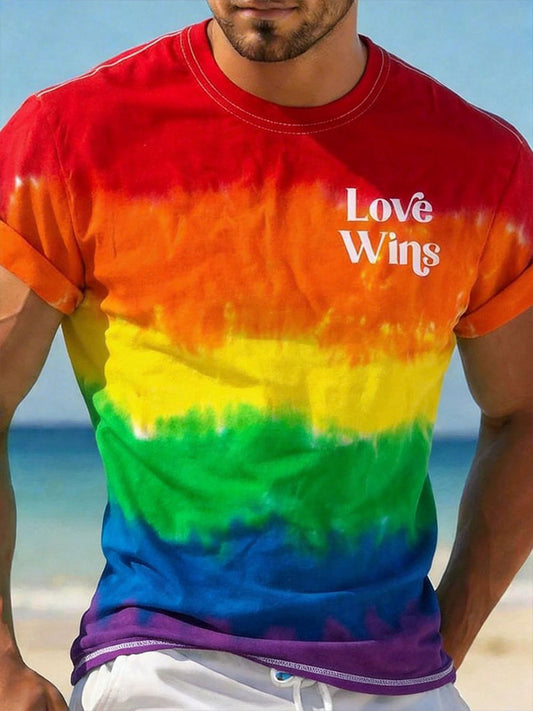 Men's Rainbow Stripe Art Print Casual T-Shirt