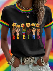 Women's Be Kind Rainbow Print Pride Month Casual Tee