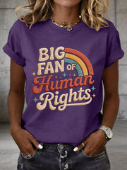 Women's Big Fan of Human Rights Embroidery Pattern T-Shirt