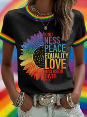 Women's Kindness Peace Equality Love Inclusion Diver Sity Rainbow Print Casual Tee