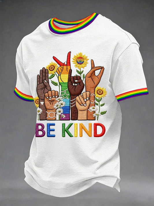Men's Be Kind Rainbow Print Pride Month Casual Tee