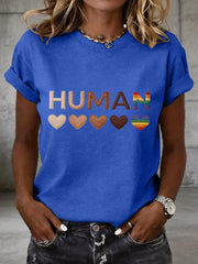 Women's Human Equality Embroidery Pattern T-Shirt