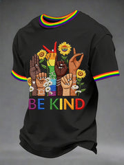 Men's Be Kind Rainbow Print Pride Month Casual Tee