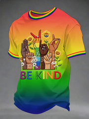 Men's Be Kind Rainbow Print Pride Month Casual Tee