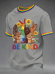 Men's Be Kind Rainbow Print Pride Month Casual Tee