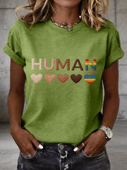 Women's Human Equality Embroidery Pattern T-Shirt