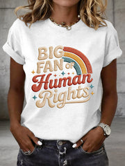 Women's Big Fan of Human Rights Embroidery Pattern T-Shirt