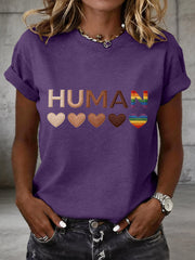Women's Human Equality Embroidery Pattern T-Shirt
