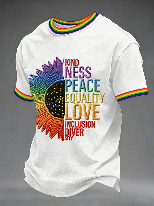 Men's Kindness Peace Equality Love Inclusion Diver Sity Rainbow Print Casual Tee