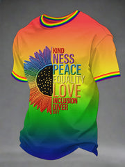 Men's Kindness Peace Equality Love Inclusion Diver Sity Rainbow Print Casual Tee