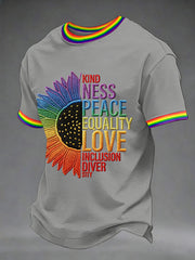Men's Kindness Peace Equality Love Inclusion Diver Sity Rainbow Print Casual Tee