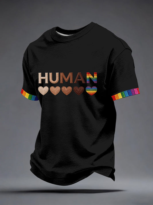 Men's Human Equality Embroidery Pattern T-Shirt