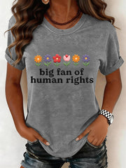 Women's Big Fan of Human Rights Embroidery Pattern T-Shirt