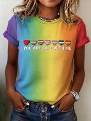 Women's Pride Month Rainbow YOU ARE SAFE WITH ME Print Casual T-Shirt
