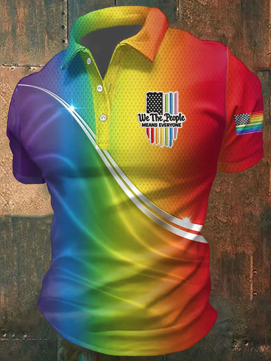 Men's Pride Month Rainbow-Print Casual Short Sleeve Top