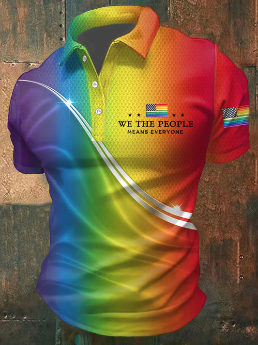 Men's Pride Month Rainbow-Print Casual Short Sleeve Top