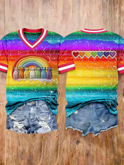 Women's Rainbow Lgbt Cat Art Printed Short Sleeve T-shirt