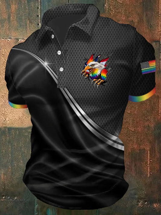 Men's Pride Month Rainbow-Print Casual Short Sleeve Top