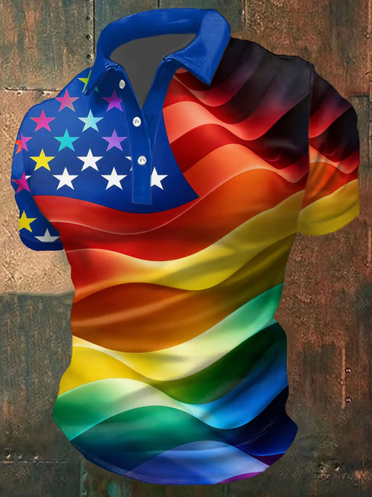 Men's Pride Month Rainbow-Print Casual Short Sleeve Top